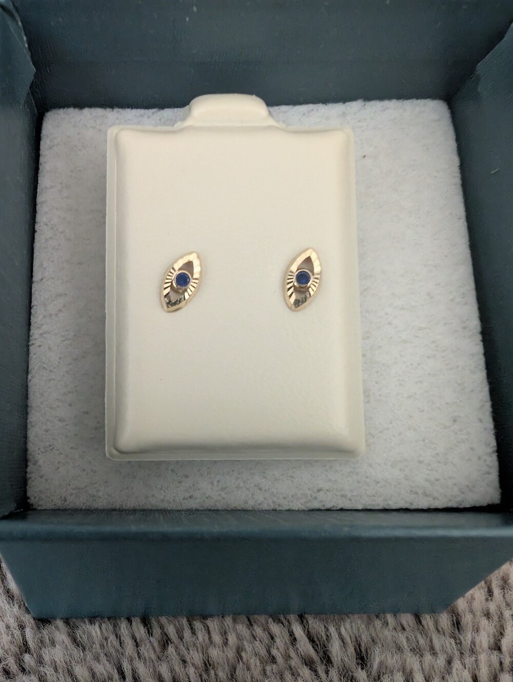 Banter Cubic Zirconia Evil Eye Stud Earrings in 10K Solid Gold - Picture 4 of 6